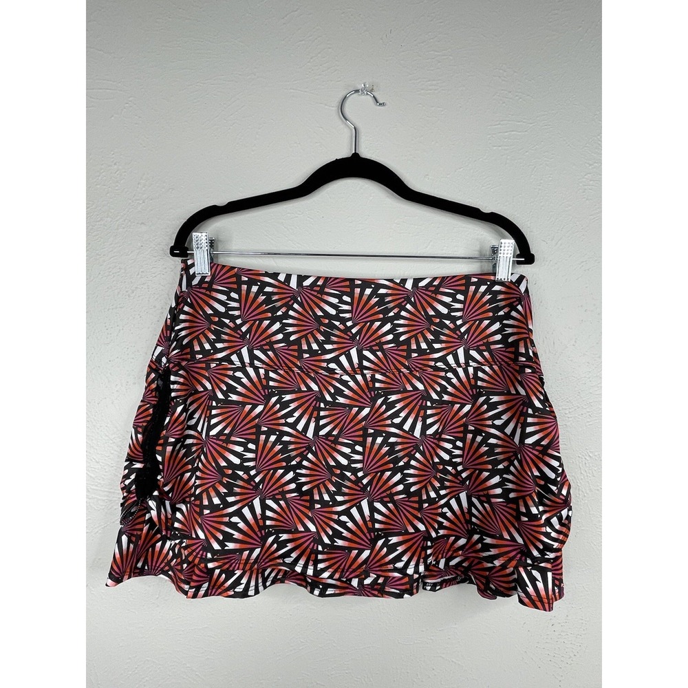LUCKY IN LOVE Large Layered 16" Skort Skirt W/ Shorts Multicolor Cinch Ruched L